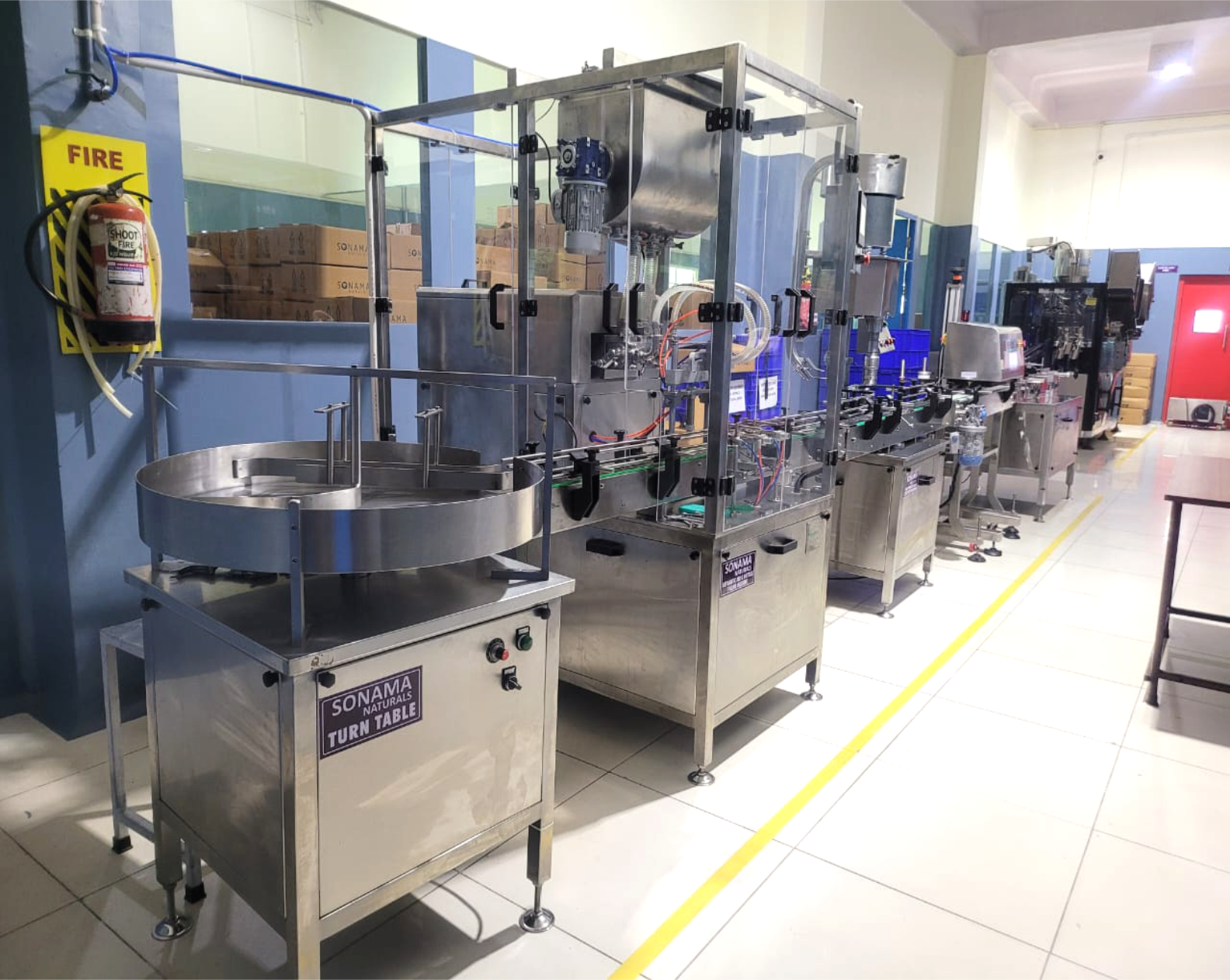 Wide-angle view of turntable filling line